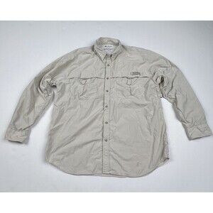 Columbia PFG Shirt Mens Large Khaki Long Sleeve Fishing Beige Caped UPF 30+ L